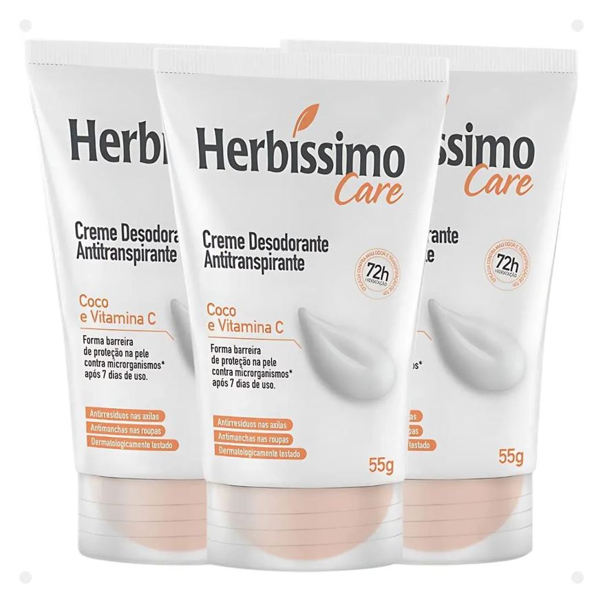 Herbíssimo Kit Care Coco e Vitamina C: 3 Cremes Desodorante 55g
