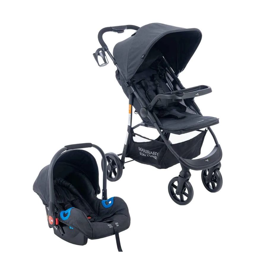 Maxi Baby Carrinho de Bebê Com Bebê Conforto Startravel - Preto