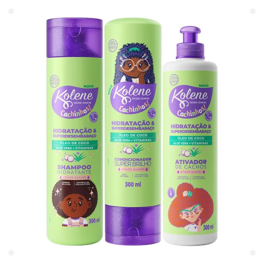 Kolene Kit Cachinhos: Shampoo, Condicionador e Ativador de Cachos 300ml