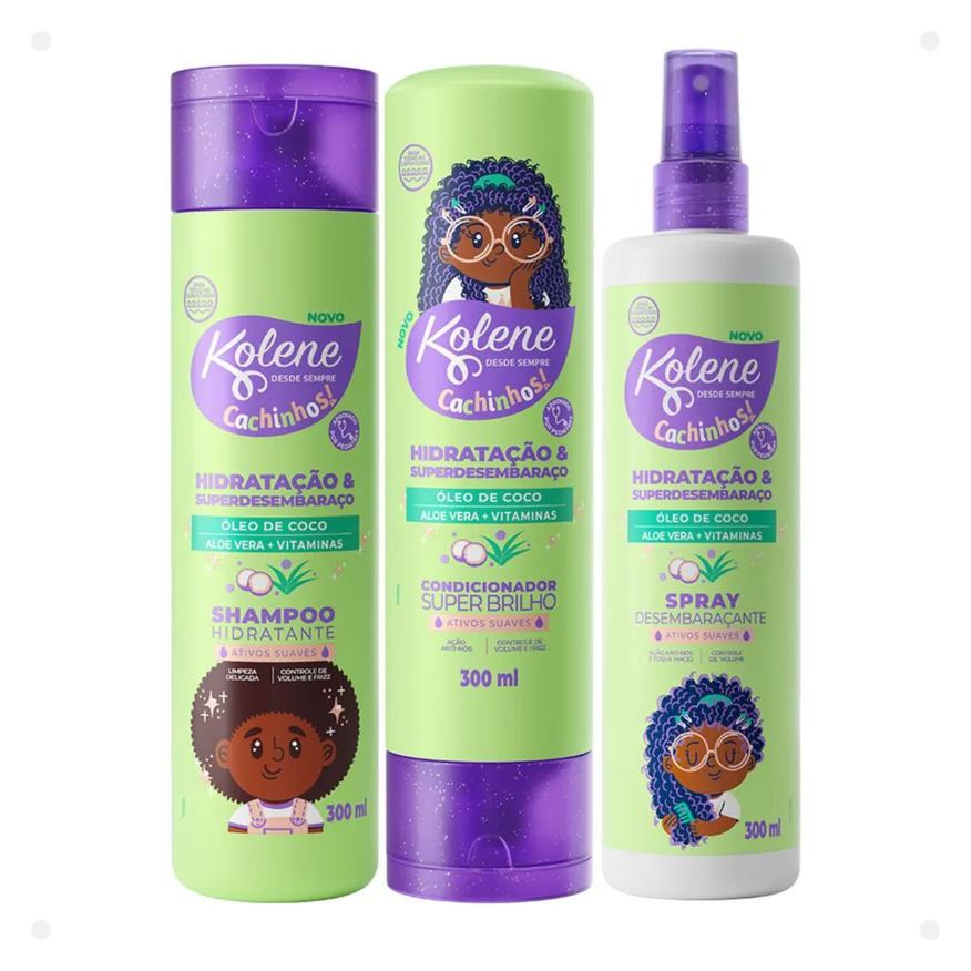 Kolene Kit Cachinhos: Shampoo, Condicionador e Spray Desembaraçante 300ml