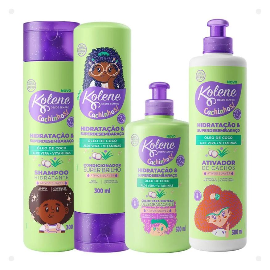 Kolene Kit Cachinhos: Shampoo, Condicionador, Creme para Pentear e Ativador de Cachos 300ml