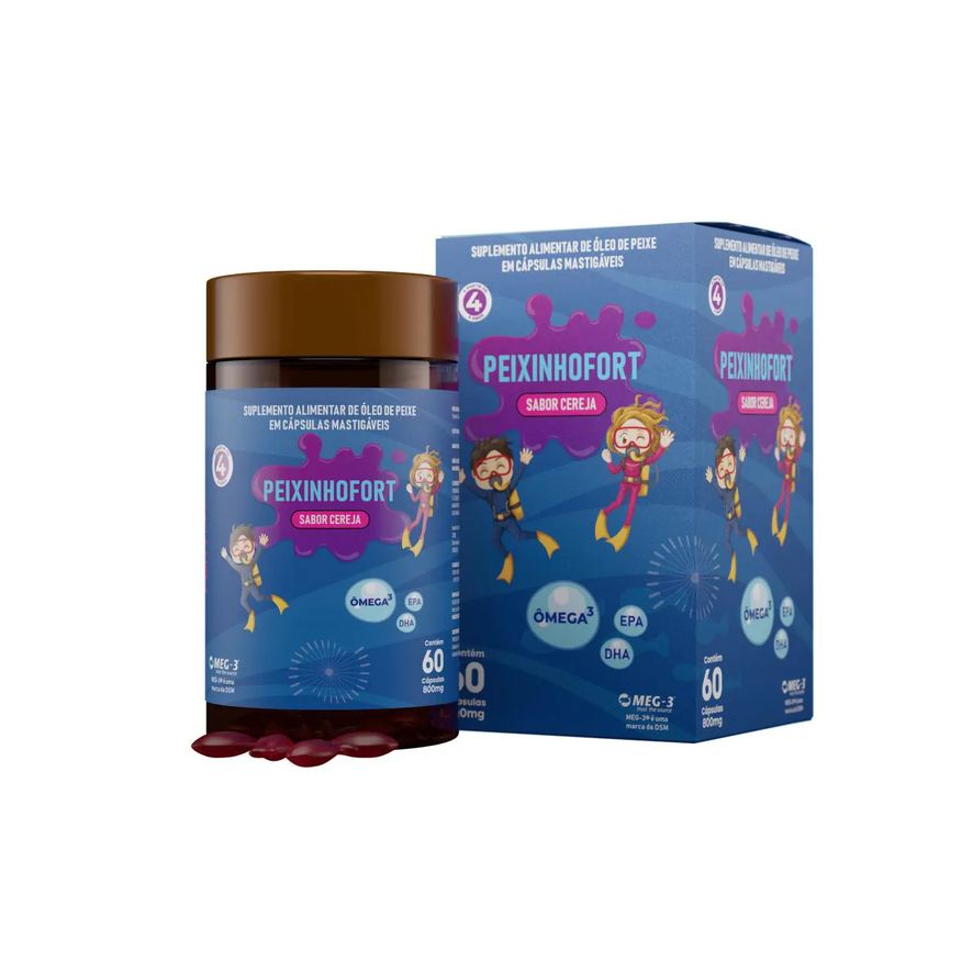 Fortlife Peixinho Fort Ômega 3 Infantil 60 cápsulas Mastigáveis Sabor Cereja