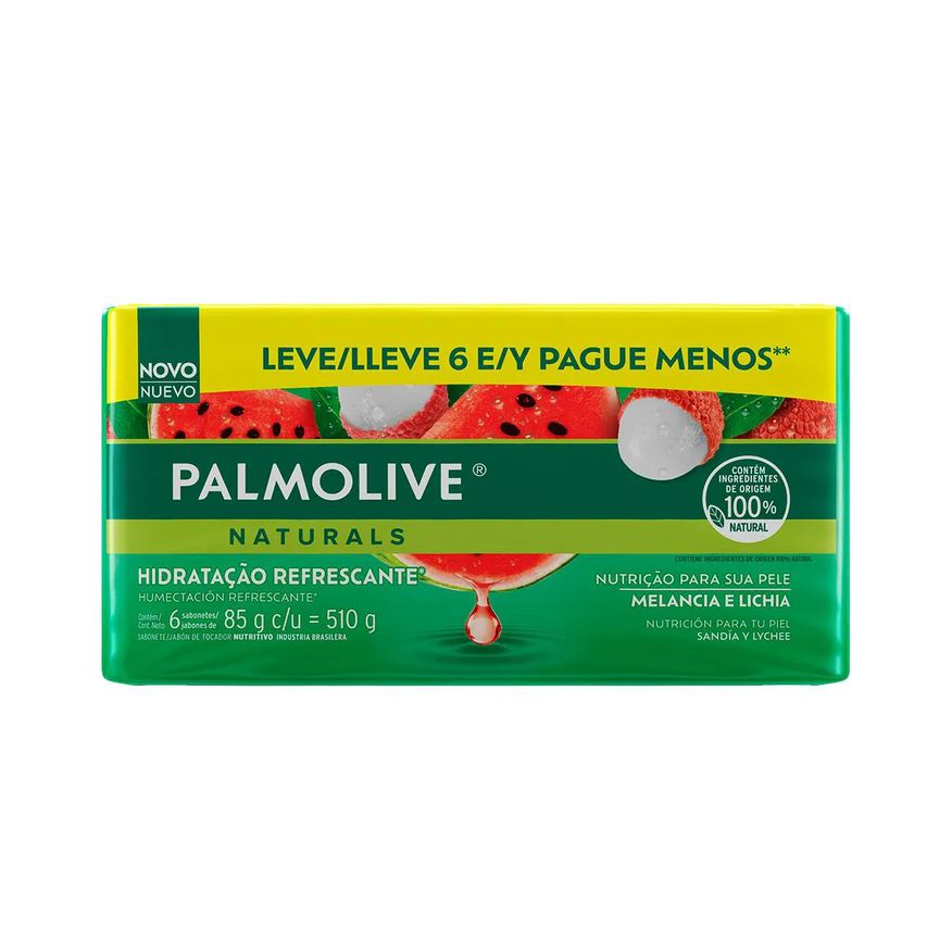 Palmolive Kit Sabonete em Barra Naturals Melancia e Lichia 6 unidades de 85g cada