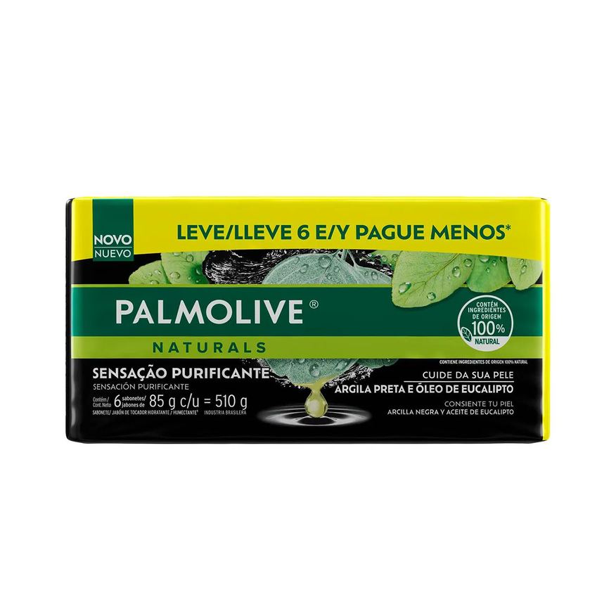 Palmolive Kit Sabonete em Barra Naturals Argila Preta e Eucalipto 6 unidades de 85g cada