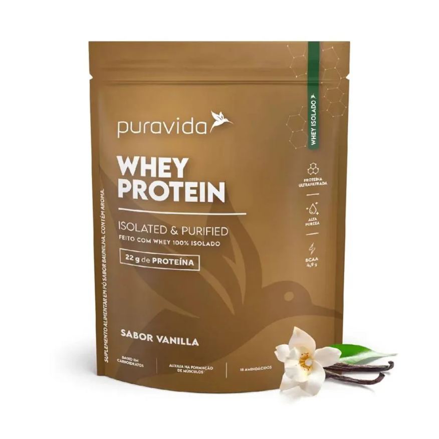 Puravida Whey Protein Vanilla 450g Isolado 100% Pura Vida 22g de Proteina