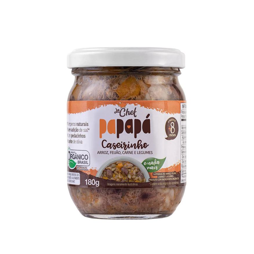 Papapá Caseirinho Orgânico La Chef Arroz, Feijão, Carne e Legumes 180g