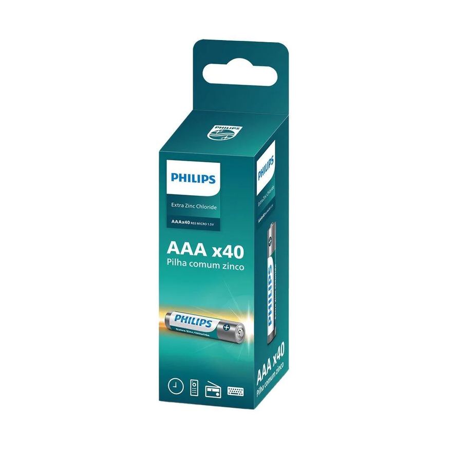Philips Pilha Comum Zinco Palito Aaa R03l40tf/59 Torre - 10 Embalagens com 4 unidades