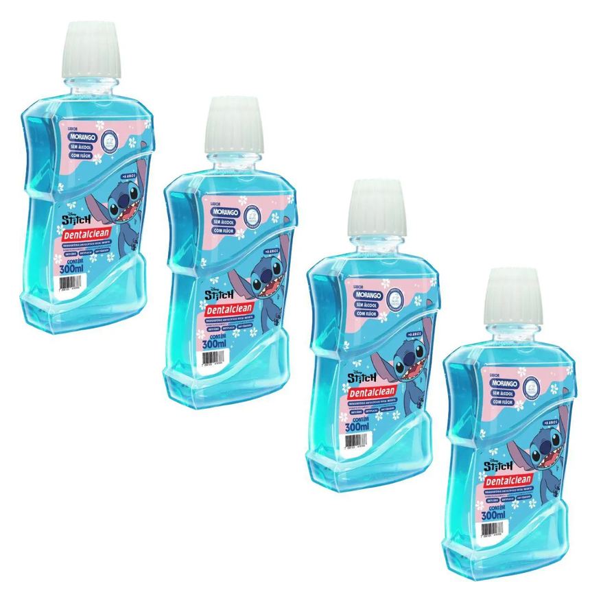 Dentalclean 4X Enxaguante Bucal Infantil Stitch 300ml Morango Dentalcean