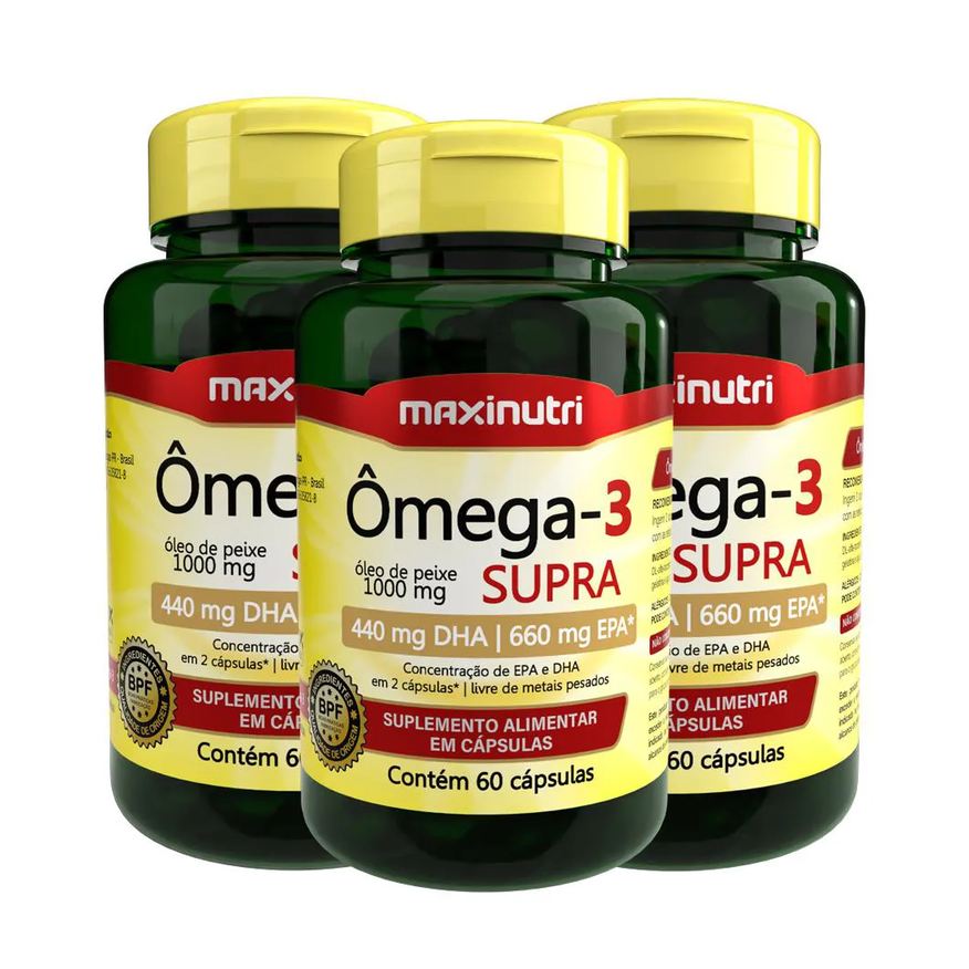 Maxinutri Kit 3 Ômega 3 Supra Óleo de Peixe 1000mg 60 Cápsulas