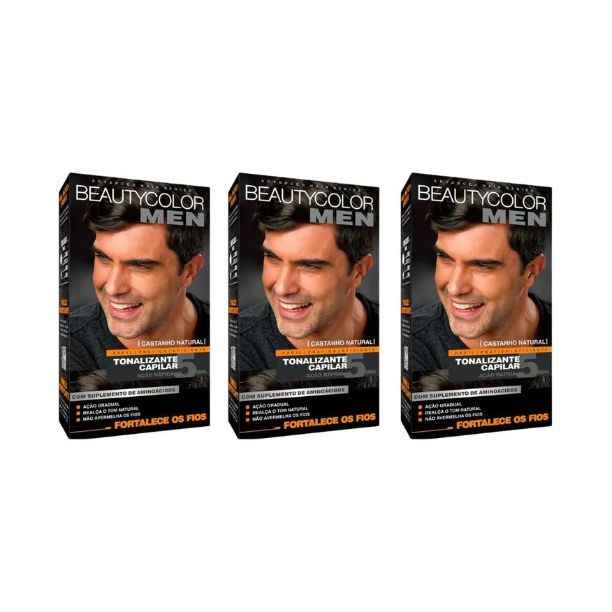 Natura Coloraçao Beauty Color Men Castanho Natural - Kit C / 3un