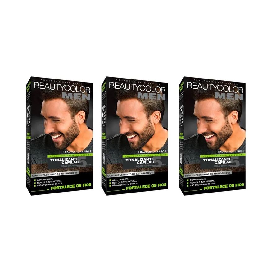 Beauty Coloraçao Color Men Castanho Claro - Kit C / 3un