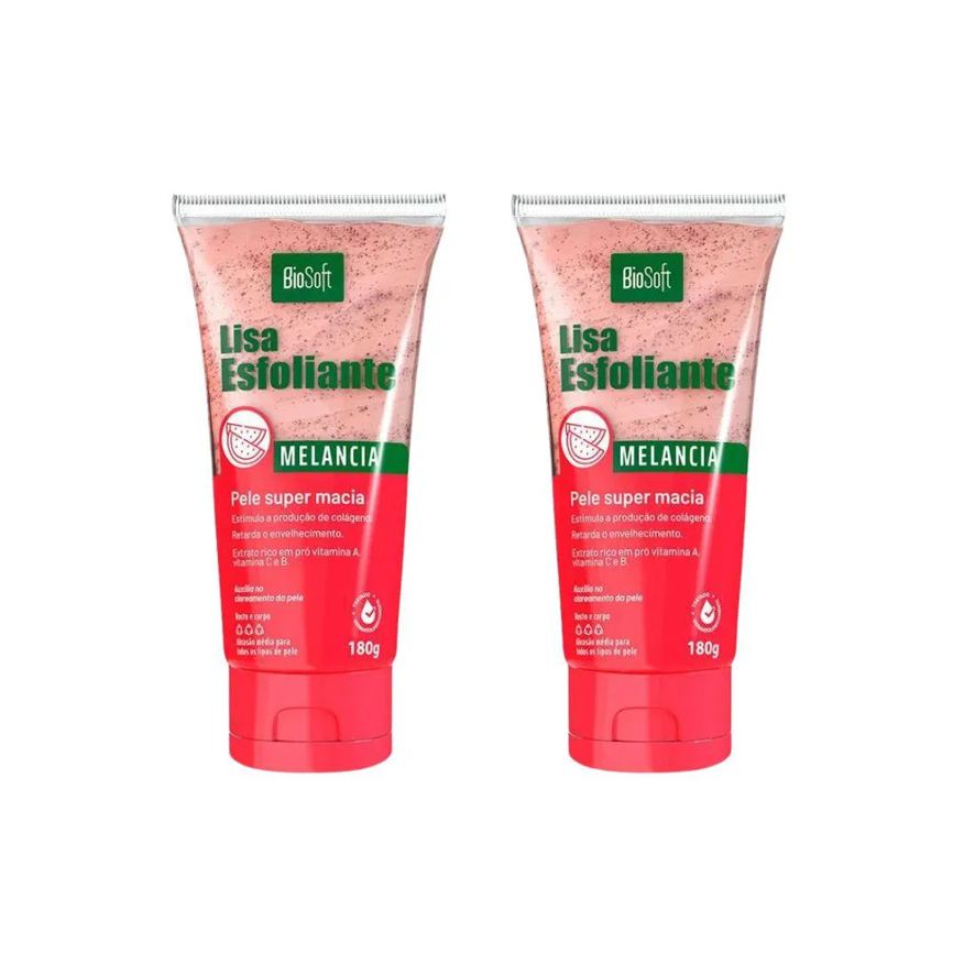 Soft Hair Creme Esfoliante 180g Biosoft Melancia - Kit C / 2un