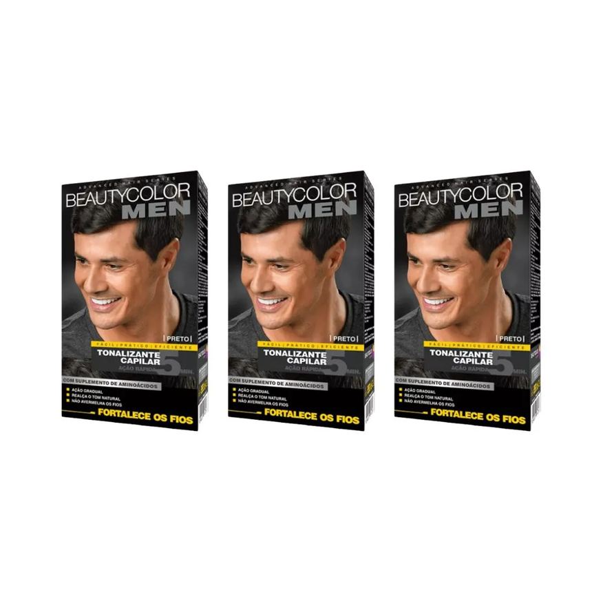 Beauty Coloraçao Color Men Preto - Kit C / 3un