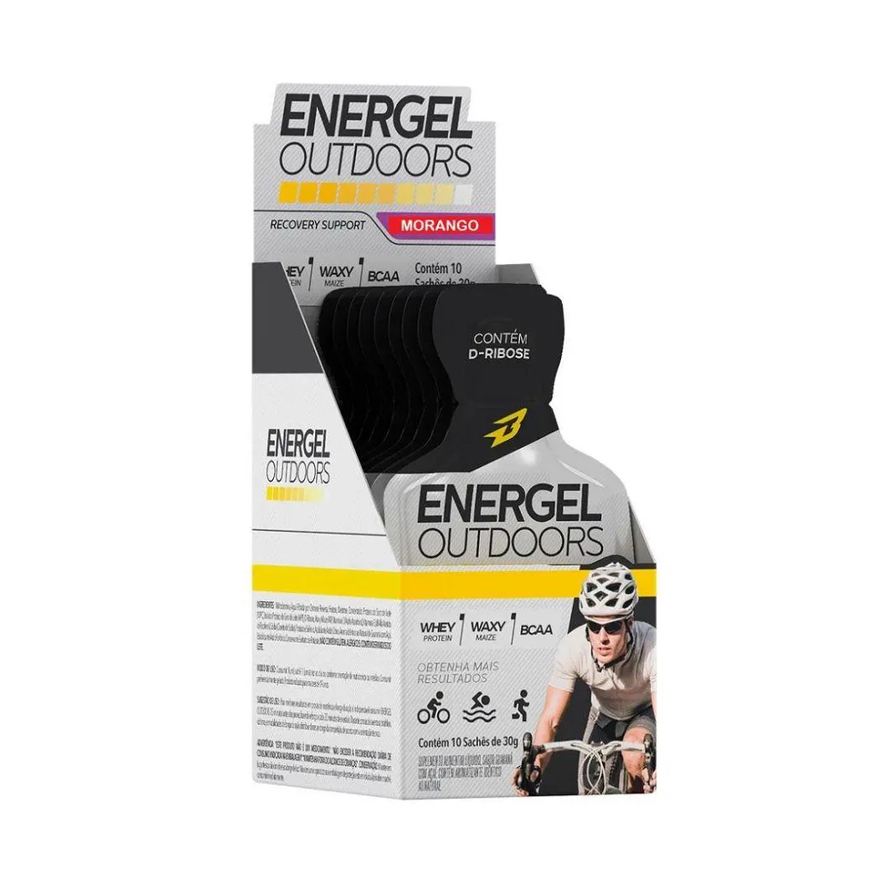 Body Action Energel Outdoors Caixa com 10 Sachês (300g) - Sabor: Morango Silvestre