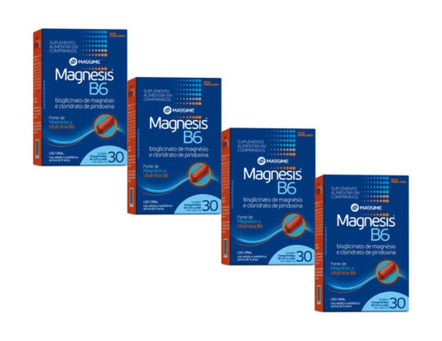 Massime 4x Magnesis B6 30cp - Suplemento Alimentar Magnésio e Vit B6