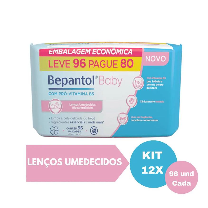 Bepantol Kit 12 Lenços Umedecidos Hipoalergênicos 96Un Cada