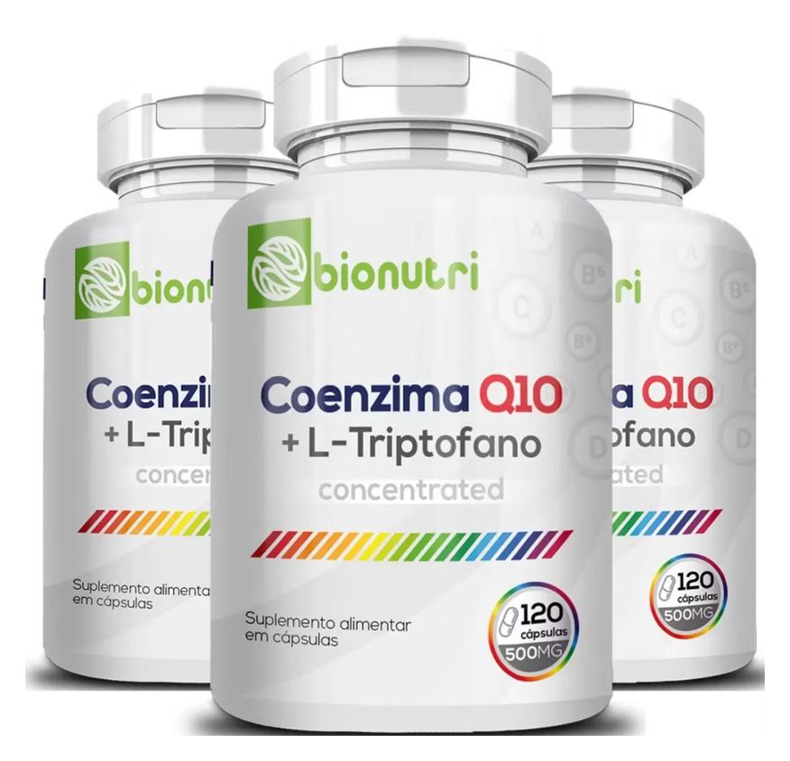 Bionutri Kit 3x Coenzima Q10 com L - Triptofano 500mg 120 cápsulas