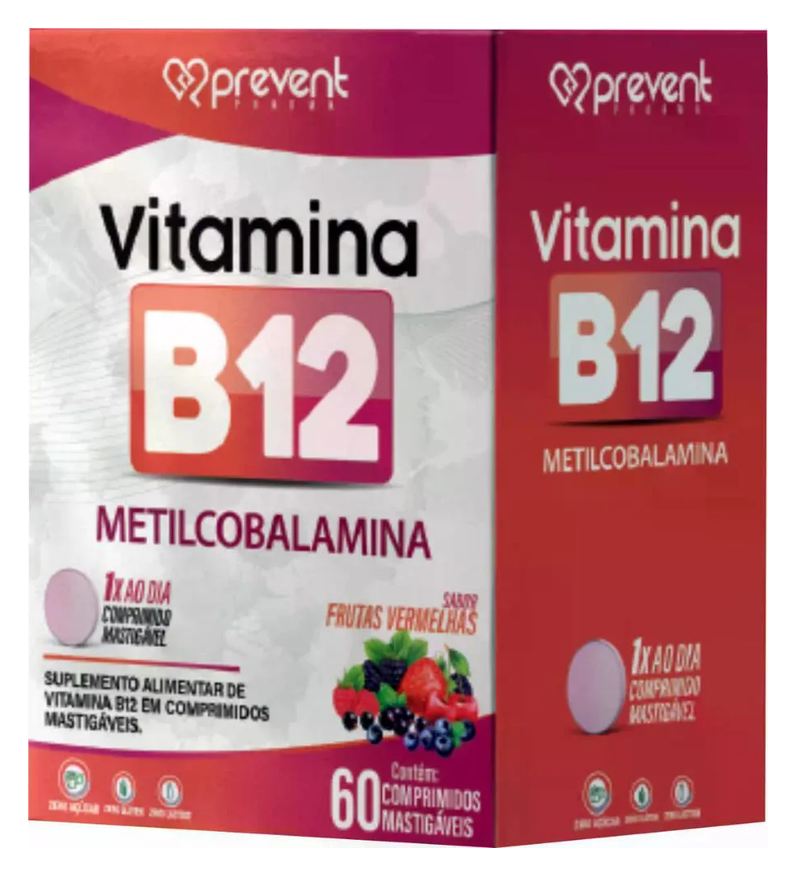 Prevent Pharma Vitamina B12 60cp Mastigável Frutas Vermelhas Prevent