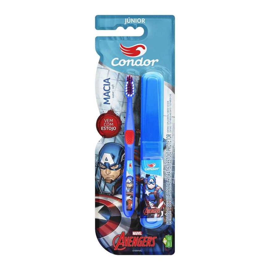 CONDOR ESCOVA DENTAL MACIA E SUAVE AVENGERS JúNIOR CABEçA P GRáTIS ESTOJO PROTETOR