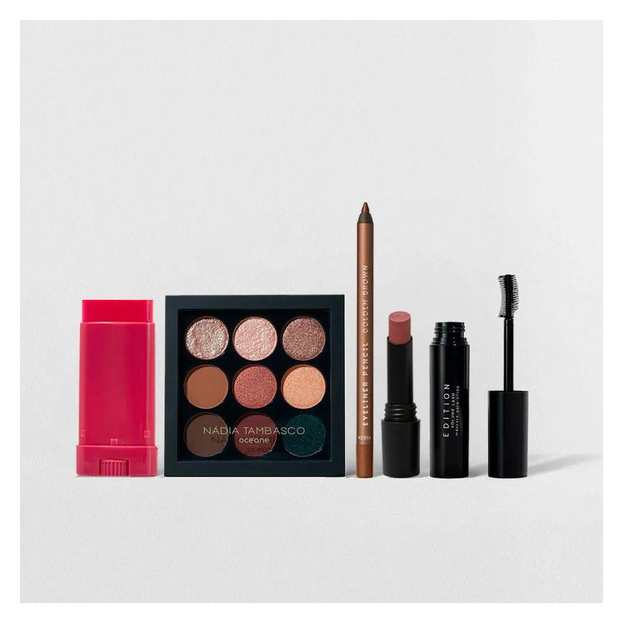 OCéANE KIT LáPIS DE OLHOS + BLUSH + PALETA DE SOMBRAS + MáSCARA DE CíLIOS + BATOM NUDE (5 PRODUTOS)