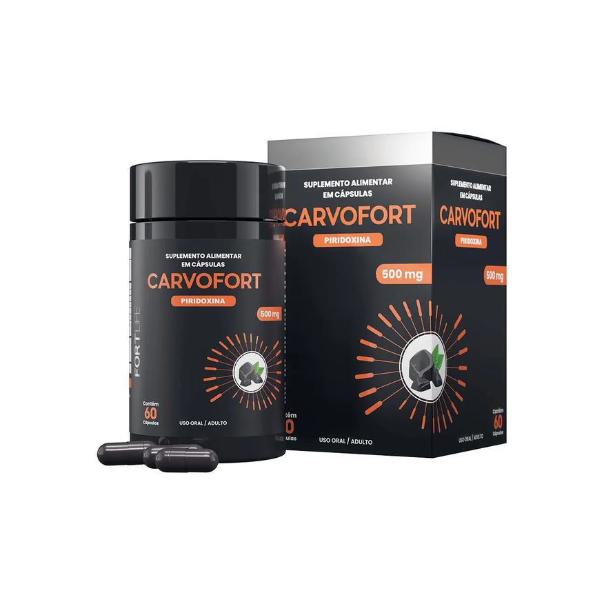 Fortlife Carvofort + Piridoxina + Carvão Ativado 500mg 60 cápsulas