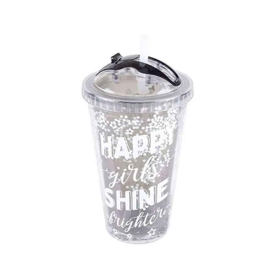 Etilux Copo com Canudo 450ml Happy Girls Shine Brighter