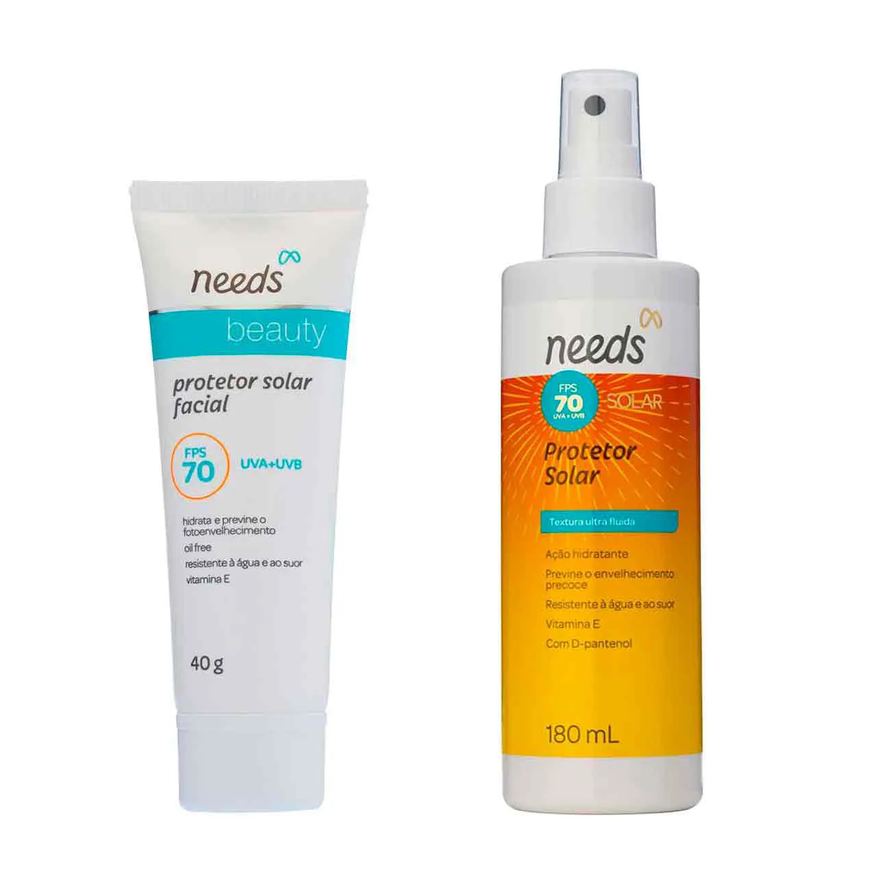 Needs Kit Protetor Solar FPS 70 Facial 40g + Spray Corporal 180ml