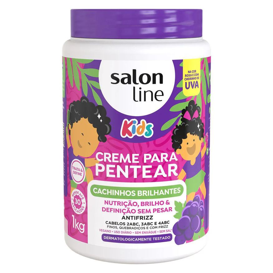 Salon Line Creme para Pentear Kids Cachinhos Brilhantes Uva 1kg