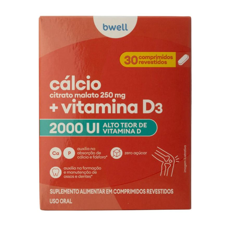 bwell Cálcio 250mg + Vitamina D3 2000UI 30 Comprimidos