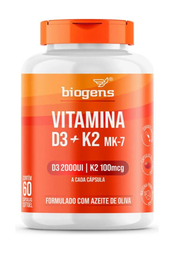 Biogens Vitamina D3 + K2, Mk7 2000ui | K2 100mg 60caps Neutro