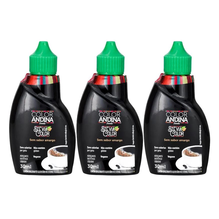 COLOR ANDINA ADOçANTE STEVIA LíQUIDO 30ml - 3 POTES