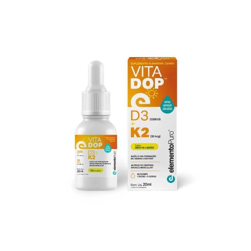 Elemento Puro Vitadop D3 + K2 em Gotas Sabor Menta Limao 20ml