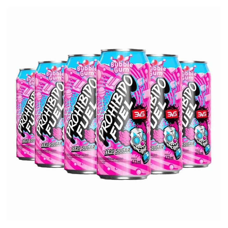 3Vs Prohibido Fuel Pré-Treino Drink Pack (6 Unid. de 473ml) - Sabor: Bubble Gum
