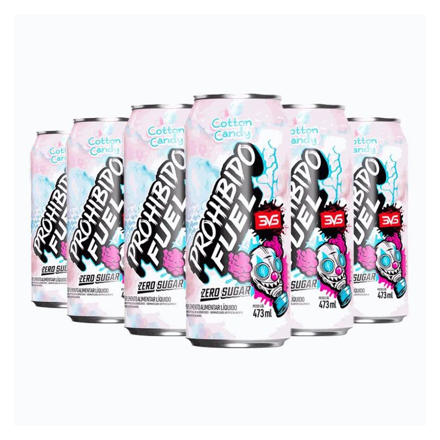 3Vs Prohibido Fuel Pré - Treino Drink Pack (6 unidades. de 473ml) - Sabor: Cotton Candy