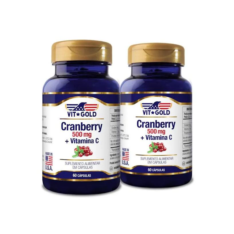 Vit Gold Kit 2x Cranberry 500mg + Vitamina C Vitgold 60 Cápsulas
