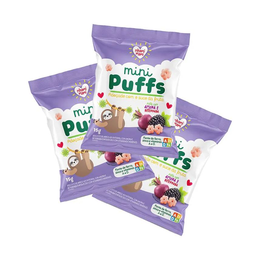 Nhami Mami Kit 3x: Snack Infantil Mini Puffs Amora E Beterraba 15g