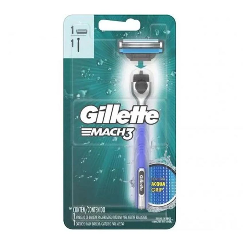 Gillette Aparelho Barbear Mach 3 Recarregavel C/ Aqua Grip