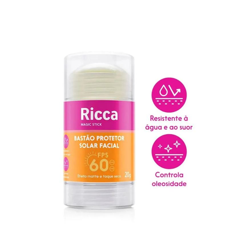 Protetor Bastão Solar Facial Fps60 Efeito Matte 20g Ricca