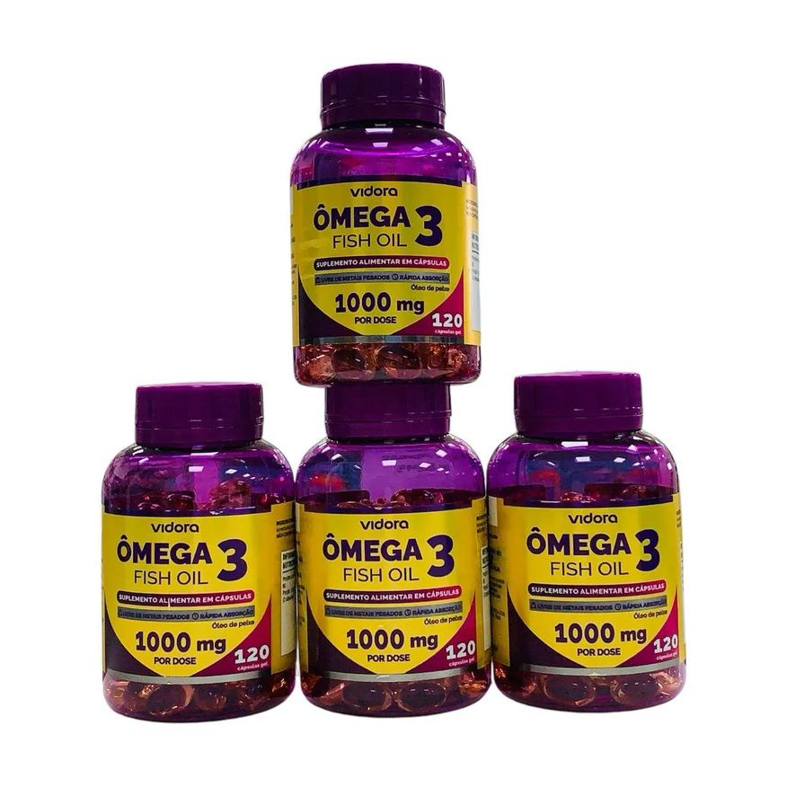 Vidora 4 Potes Ômega 3 120 cápsulas Puro Fish Oil