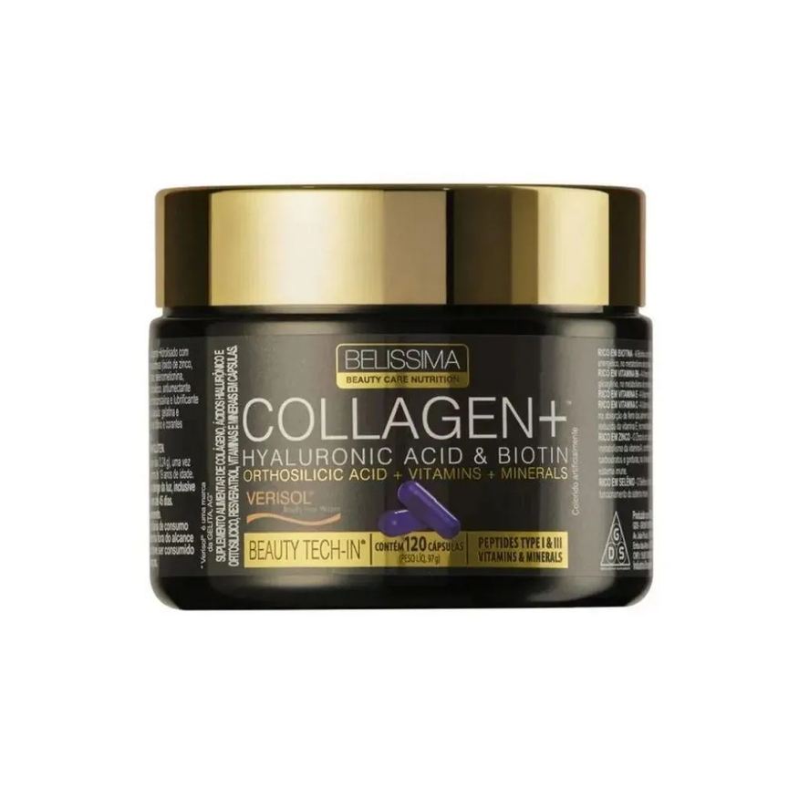 Belissima Beauty Care Nutrition Collagen + Hyaluronic Acid E Biotin com Verisol (120 Cápsulas) - Padrão: Único