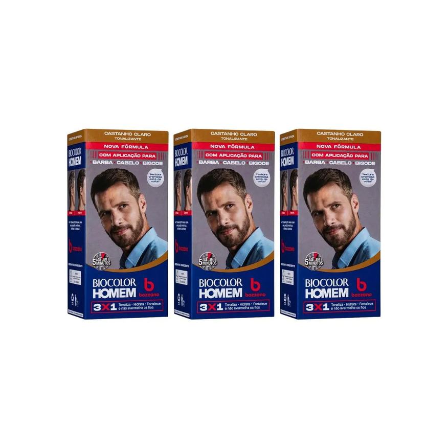 Bozzano Coloraçao Biocolor Homem Castanho Claro - Kit C / 3un