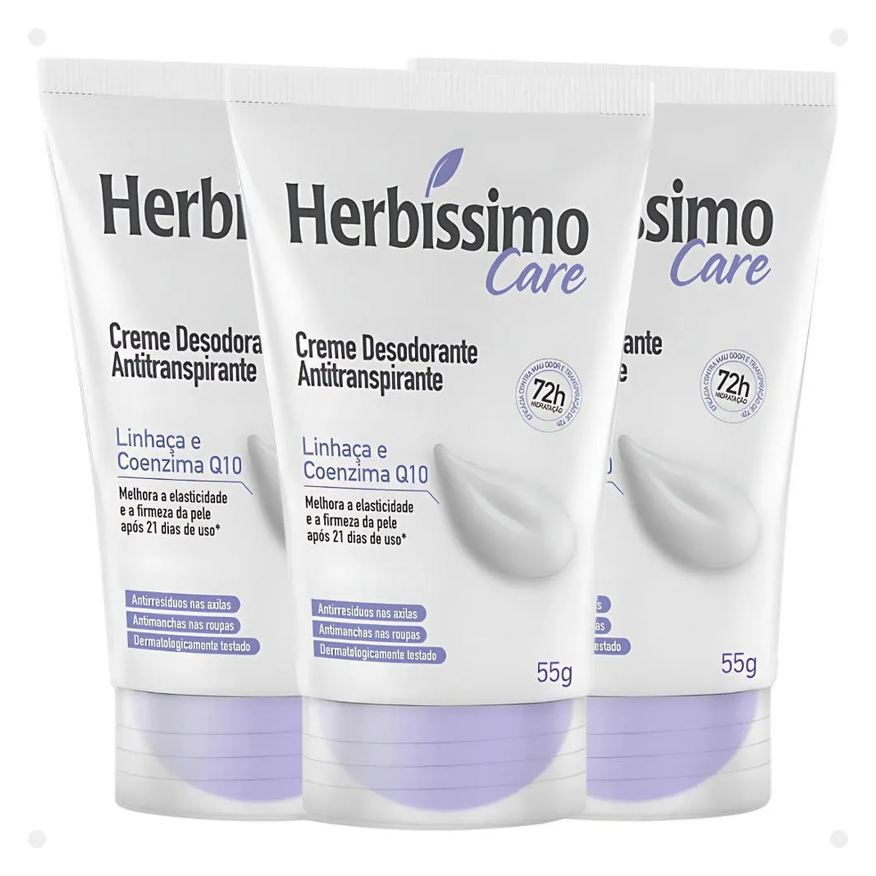 Herbíssimo Kit Care Linhaça e Coenzima Q10: 3 Cremes Desodorante 55g