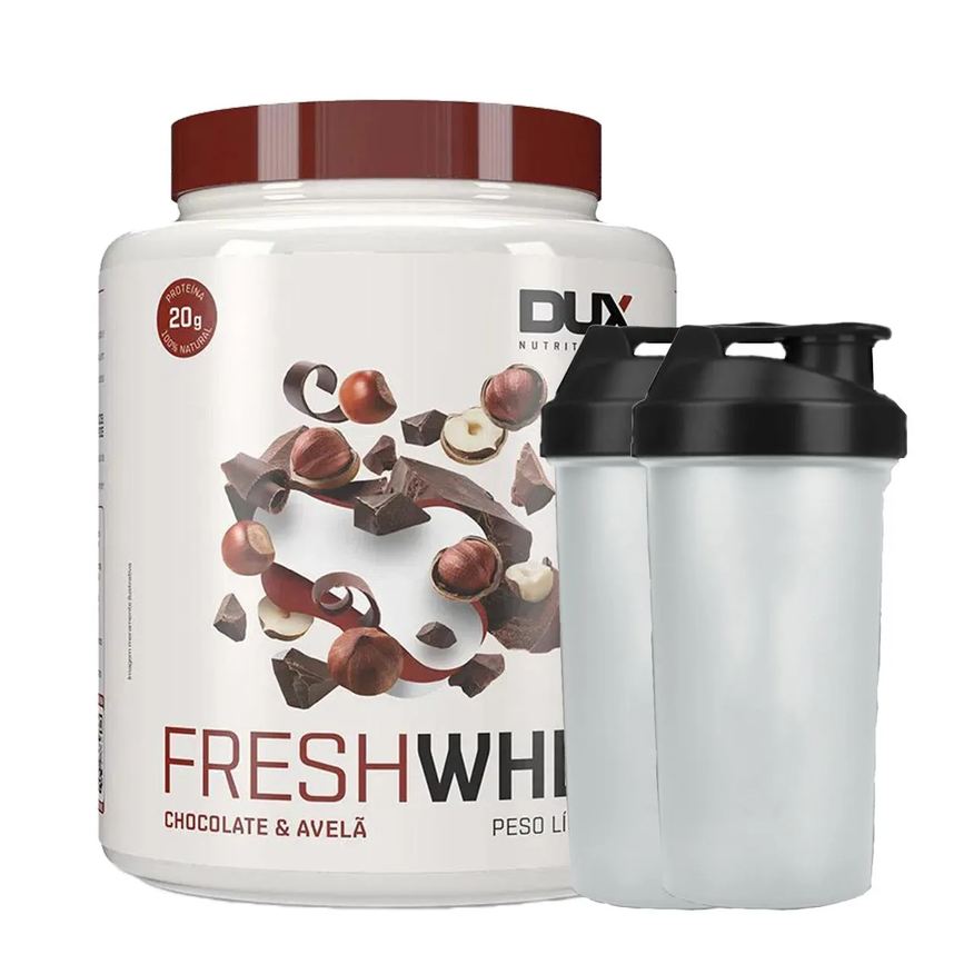 Dux Combo Fresh Whey Conc. Isolado Hidrolisado Chocolate Belga e Avela 450g + 2 Coqueteleira