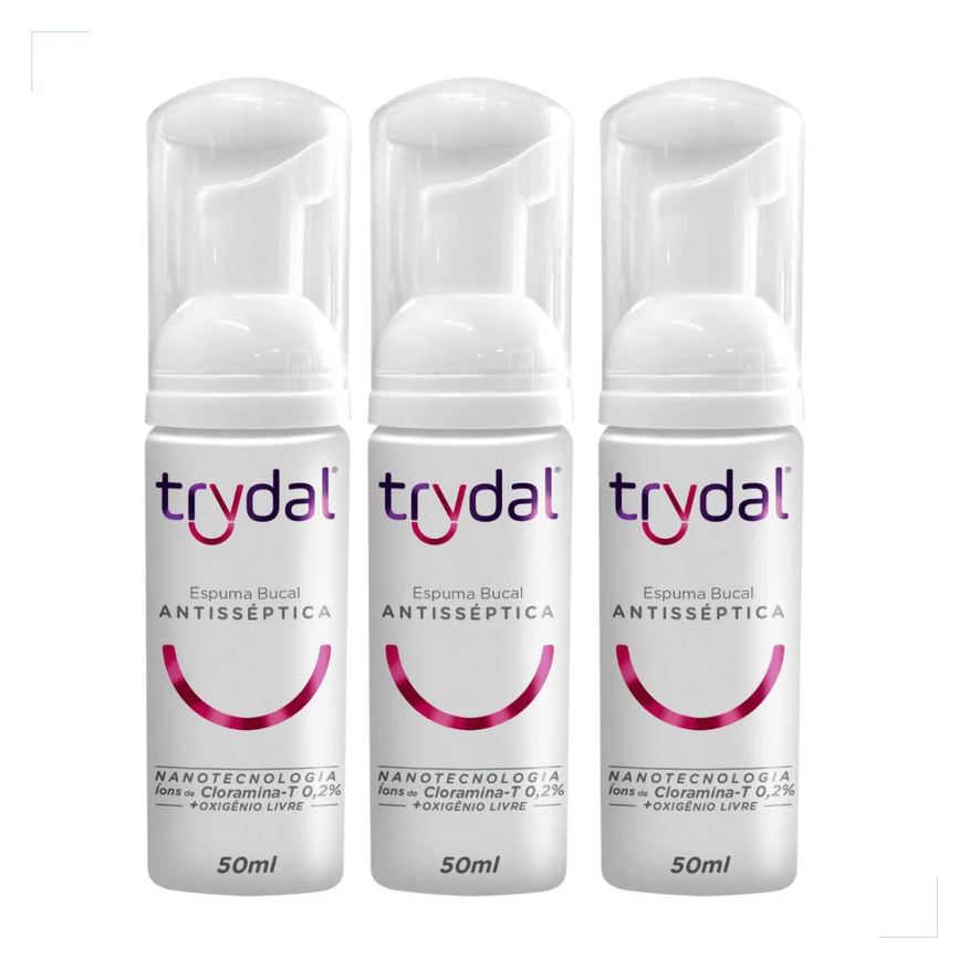 Trydal Kit Espuma 3 unidades Antisséptico Sem Enxague Bolsa Viagem Necessaire Mochila