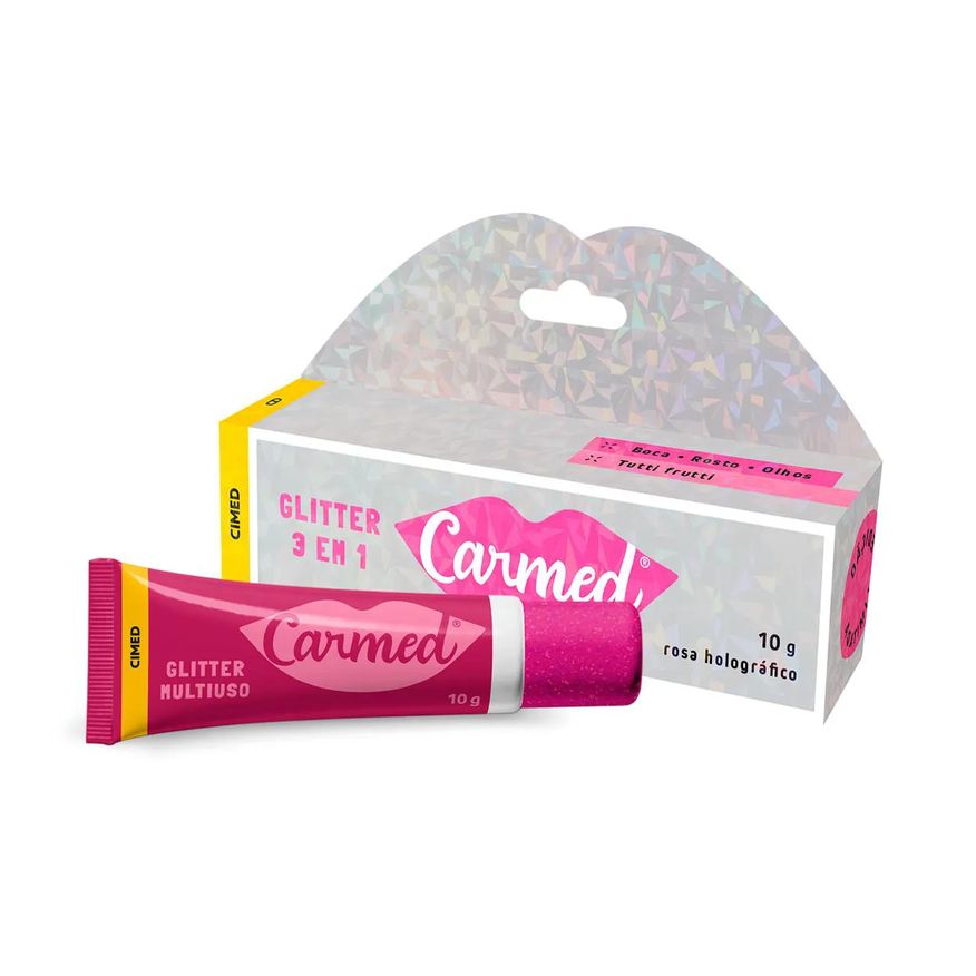 Carmed Hidratante Multiuso Glitter 3 em 1 Rosa Holográfico 10g