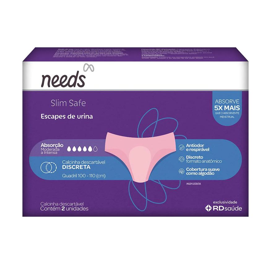 Needs Calcinha Descartável Slim Safe Escapes de Urina 2 Unidades