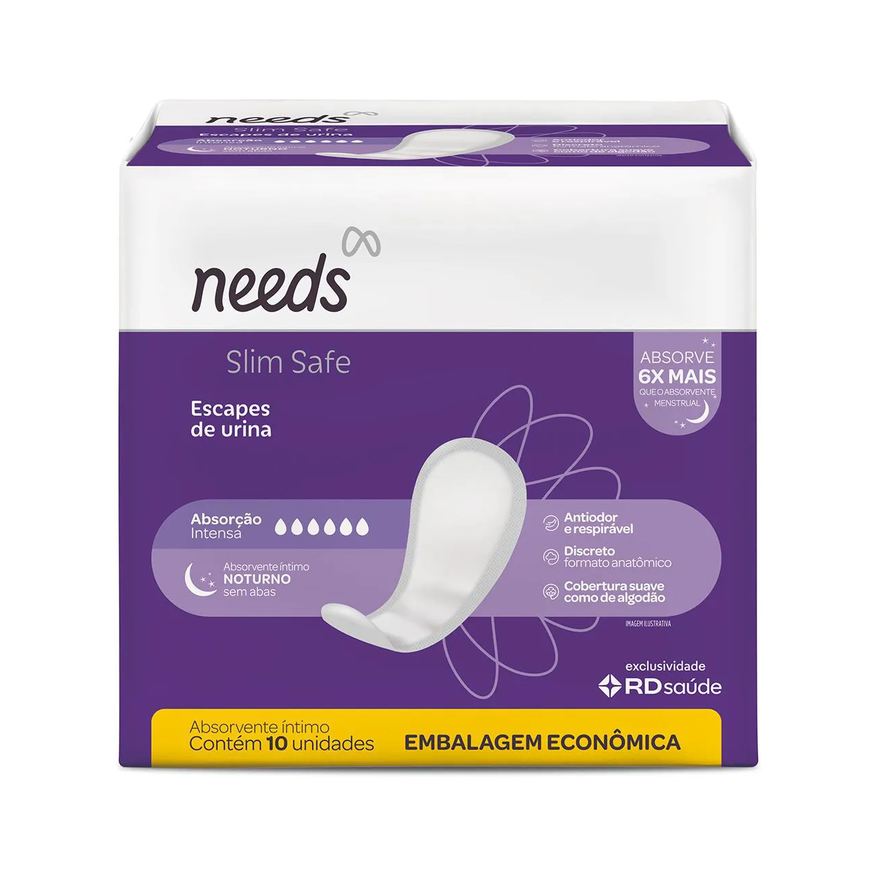 Needs Absorvente Íntimo Noturno Slim Safe Escapes de Urina Intenso 10 Unidades