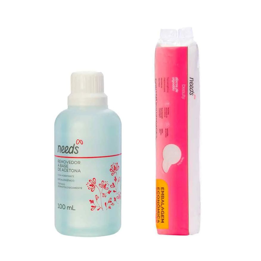 Needs Kit Beauty Removedor de Esmalte com Acetona 100ml + Algodão Disco 100 Unidades