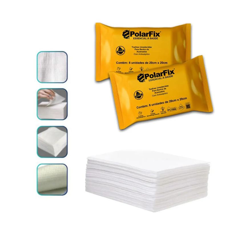 Polar Fix Toalha Umedecida com Phmb para Banho de Acamados com Antisseptico Pacote com 8 unidades