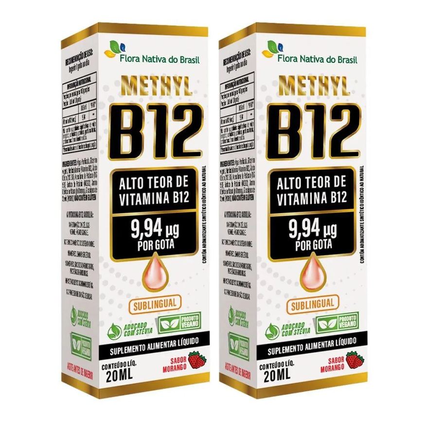 Flora Nativa Do Brasil Kit 2x Vitamina B12 Sublingual (metilcobalamina) 9,94 Mcg Por Gota 20ml - Flora Nativa Morango